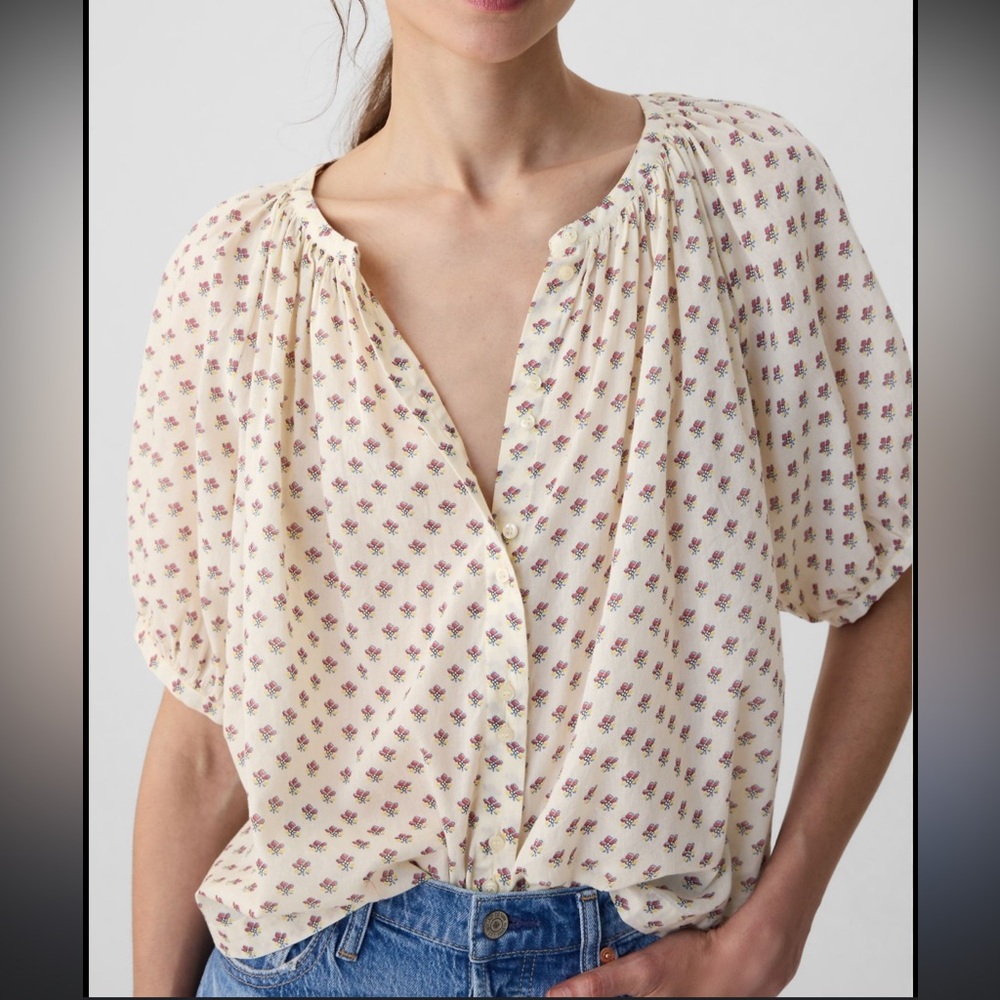 NWT GAP x DÔEN Smocked Puff Sleeve Floral Blouse – Size S